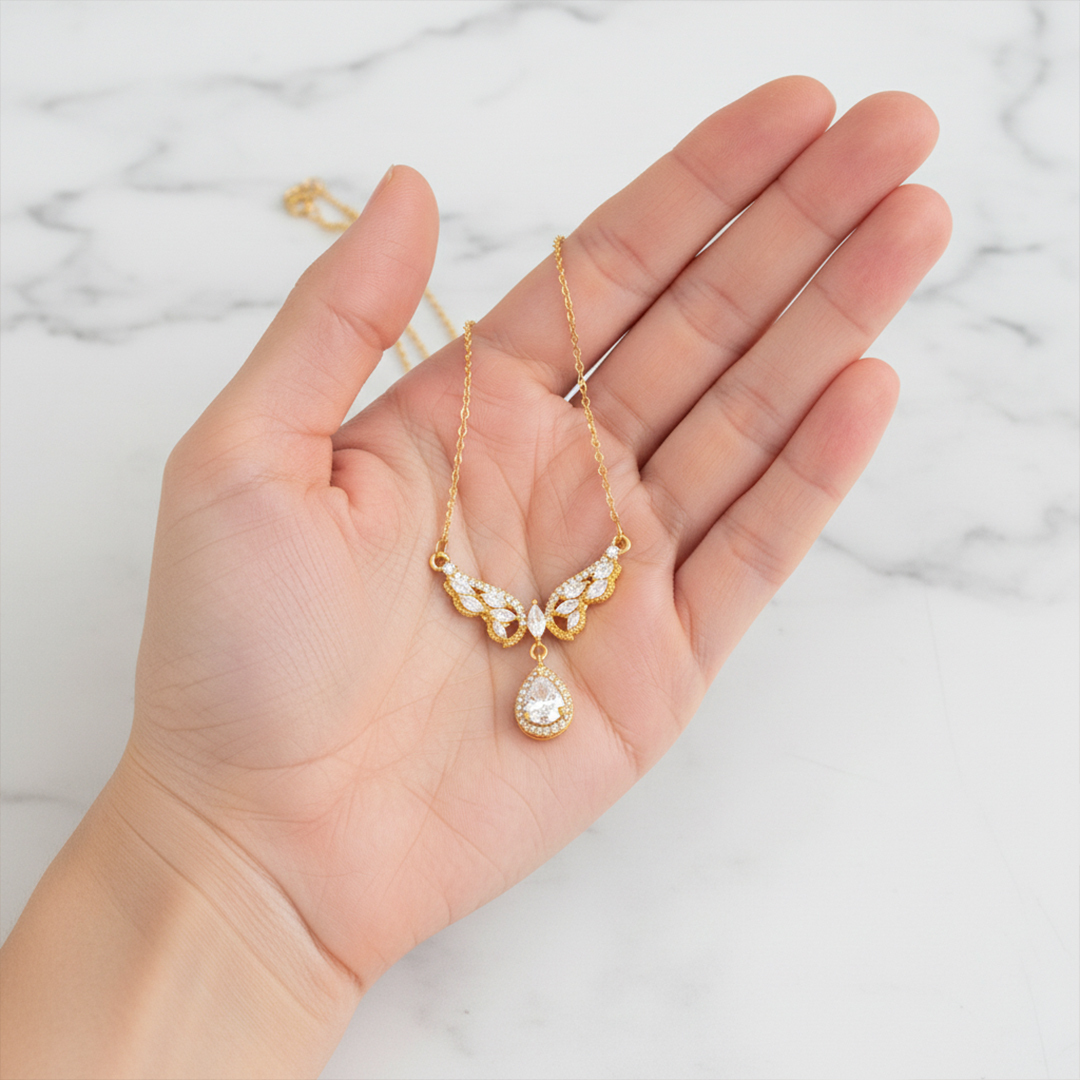 Wing Teardrop Pendant Necklace
