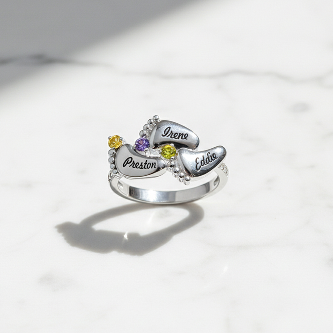 Custom Paw Birthstone Name Ring