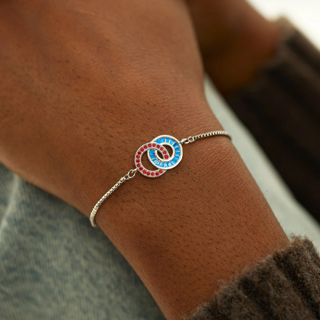 Red and Blue Birthstone Circle Bracelet