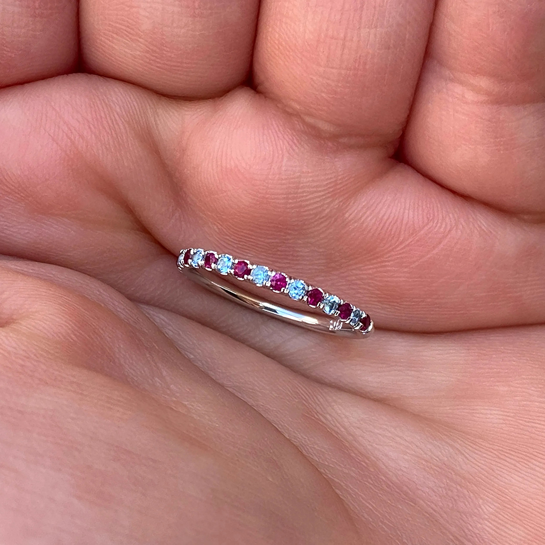 Diabetes Awareness Gift Blue&Red Diamonds Ring