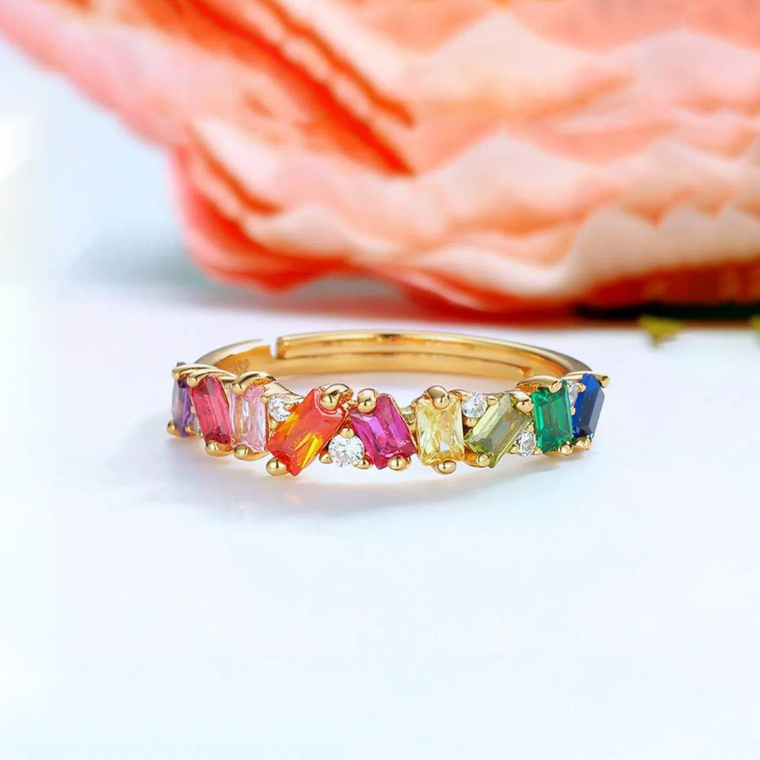 You Are the Rainbow of My Life  Colorful Crystal Ring