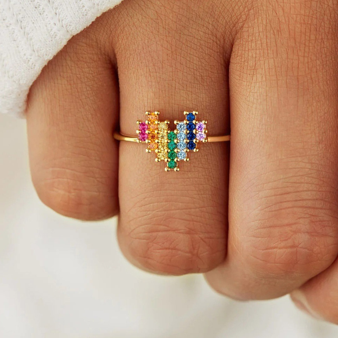 You Are the Rainbow of My Life  Heart Rainbow Adjustable Ring