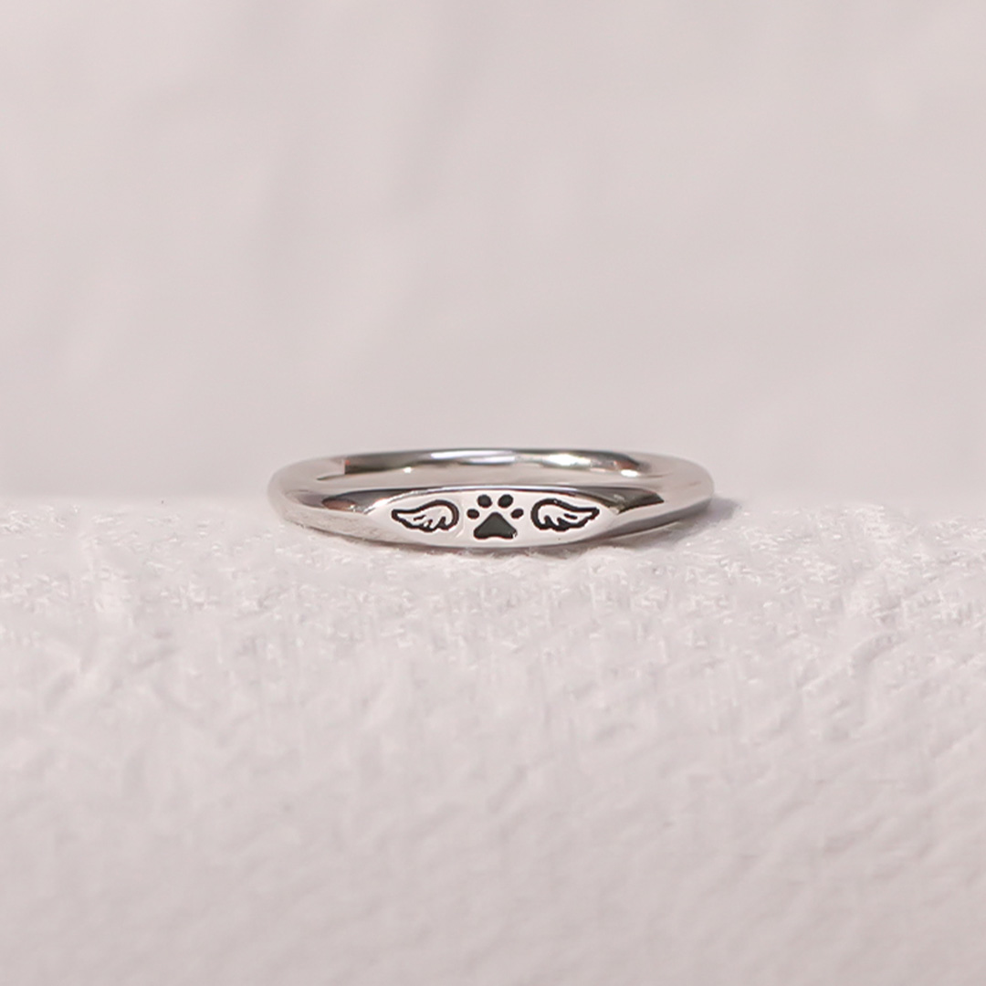 FOR MEMORIAL - Love Never Gone Tiny Paw With Wings Ring