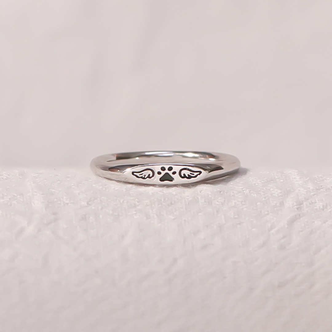FOR MEMORIAL - Love Never Gone Tiny Paw With Wings Ring