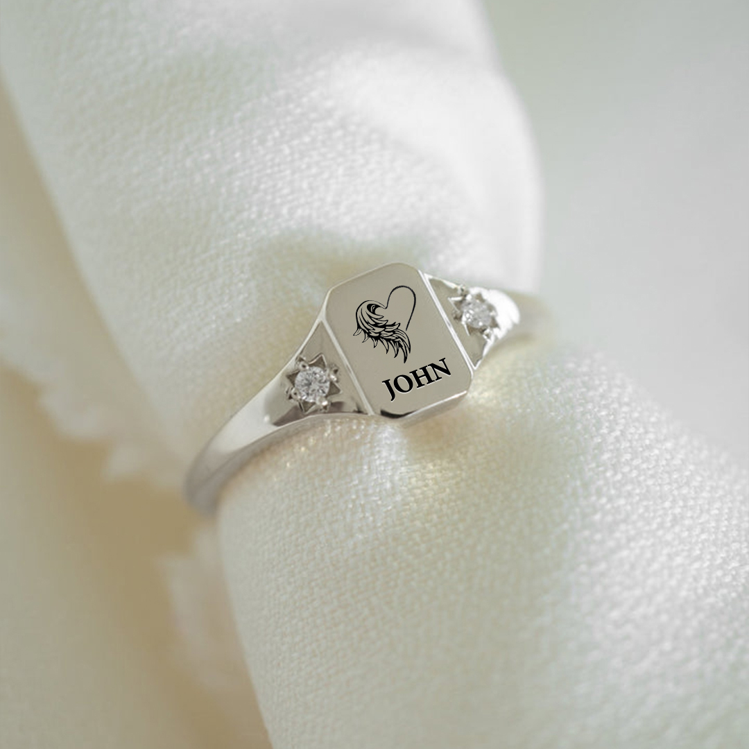 For guardian angel - Miss you forever, custom name birthstone ring