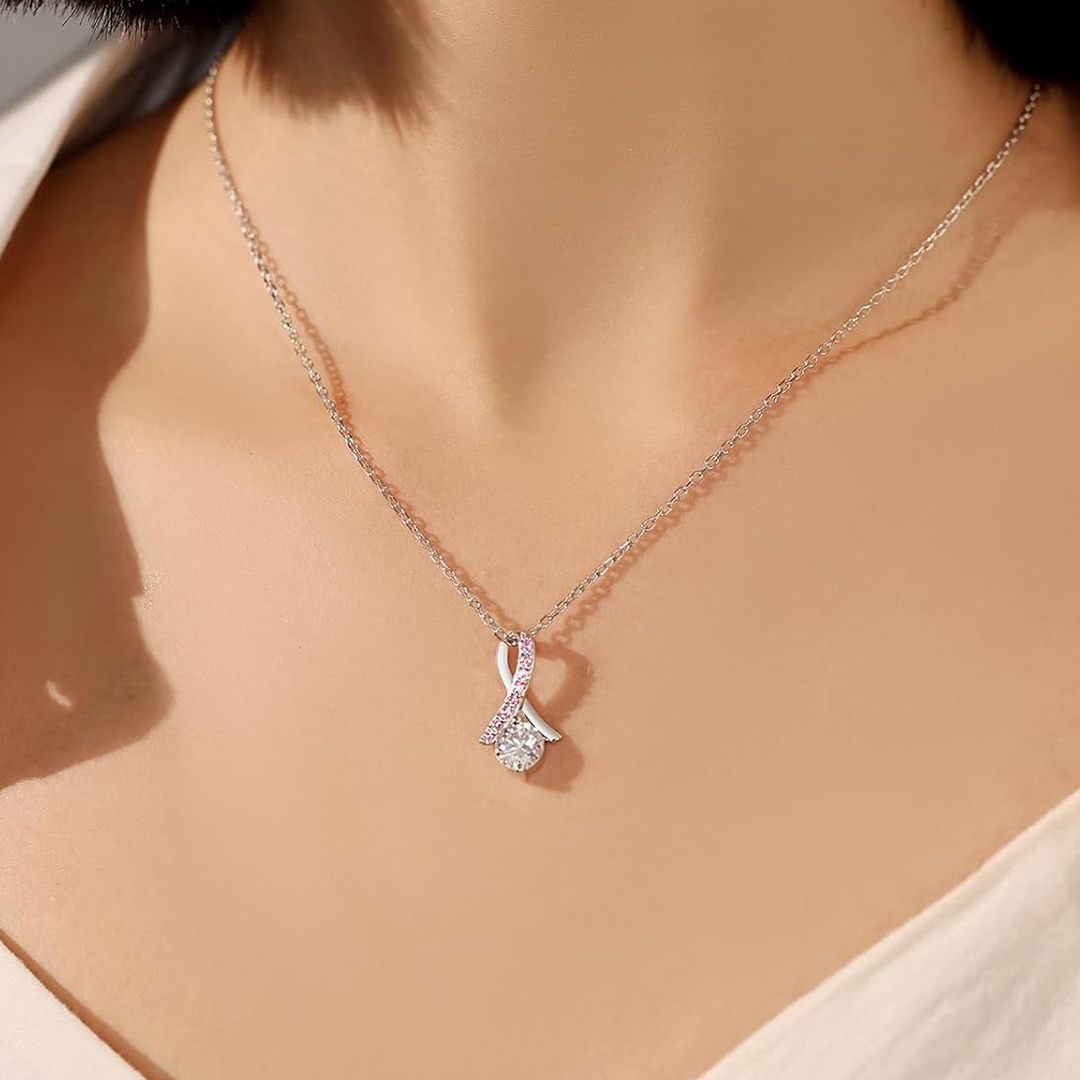 Breast Cancer Awareness-Pink Cross Diamond Embrace Necklace