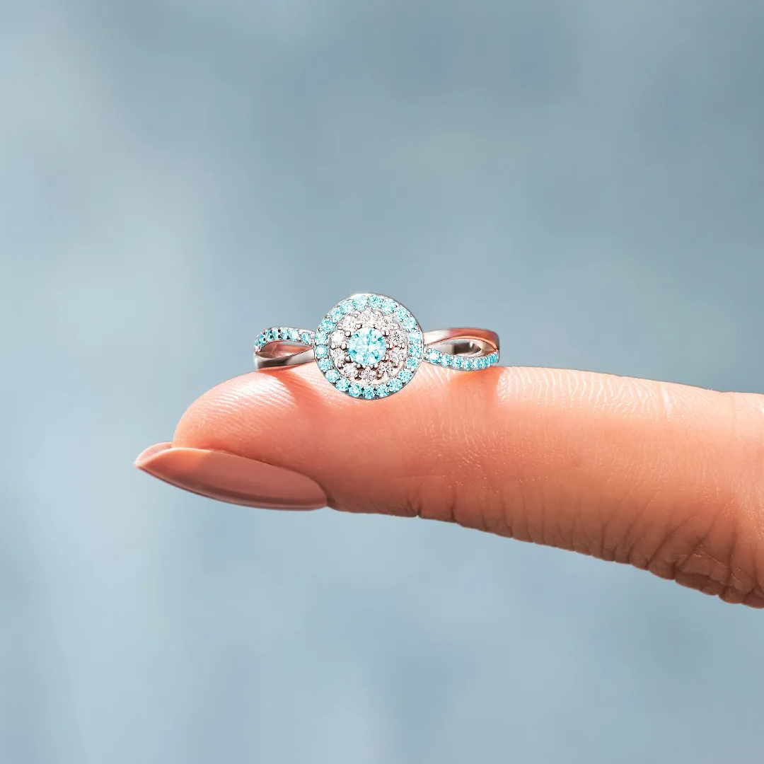 Ovarian Cancer Awareness-Teal Round Diamond Infinity Ring