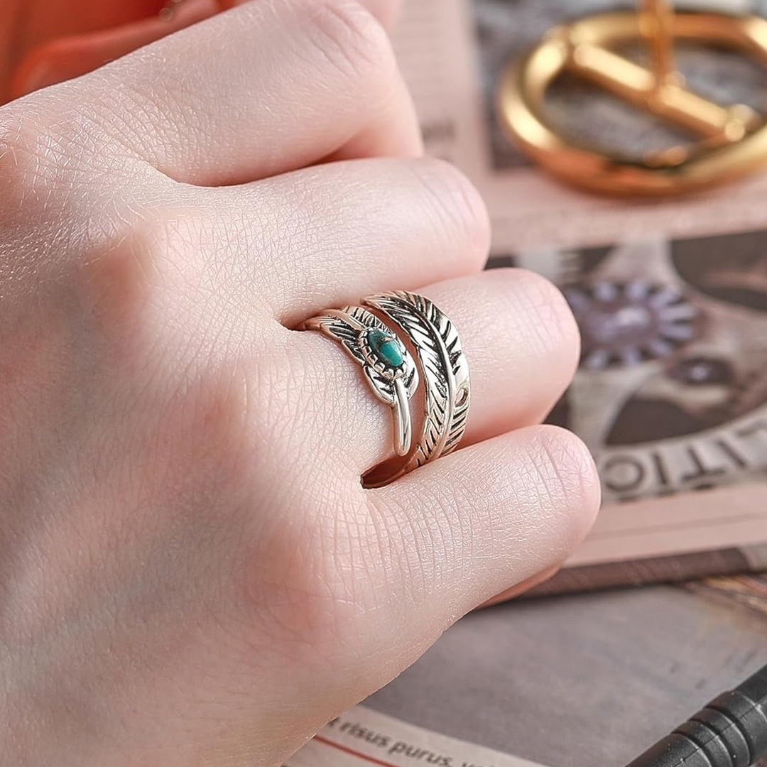 PTSD Awareness- Turquoise Feather Ring