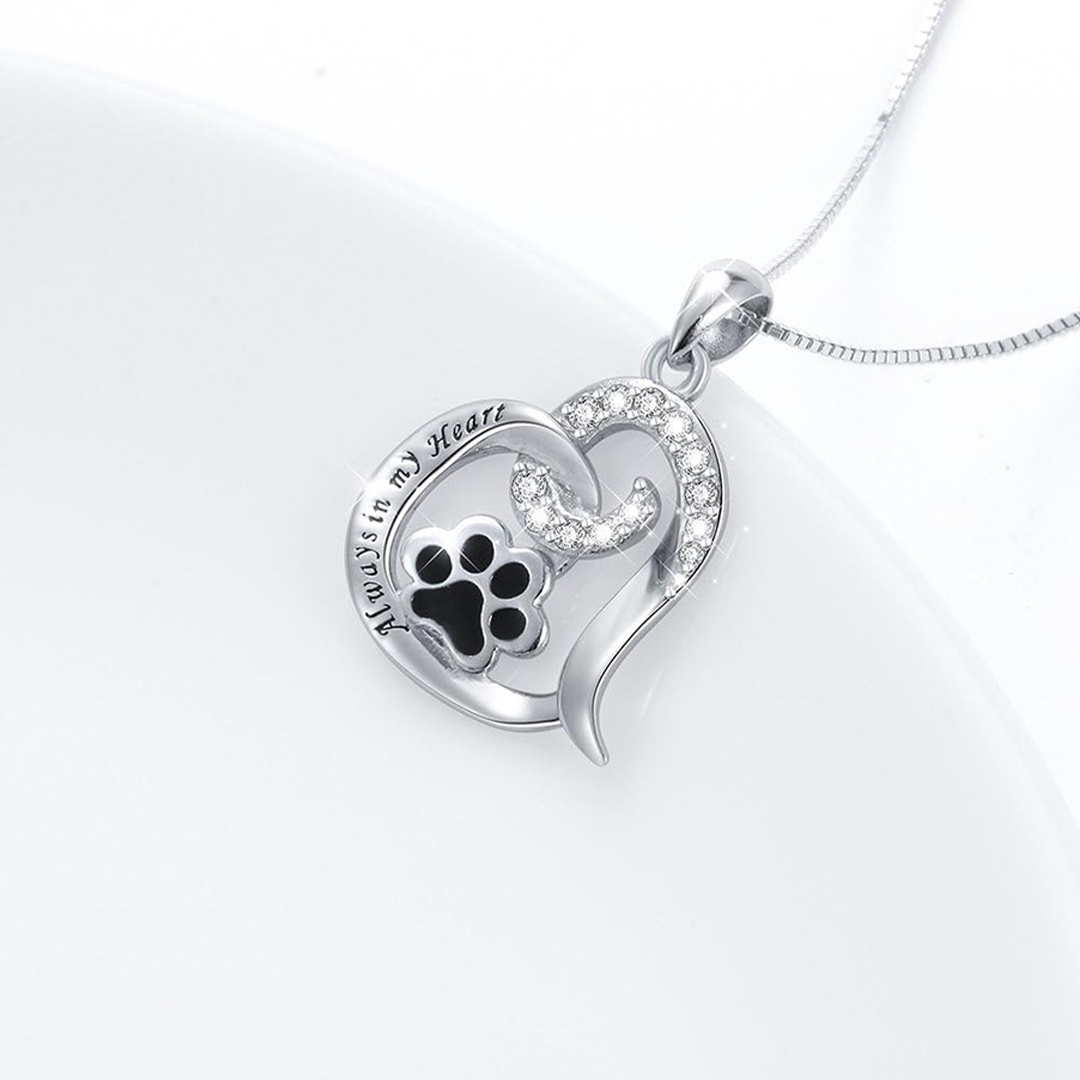 For memorial-To My Furbaby in Heaven Black Paw Print Heart Necklace