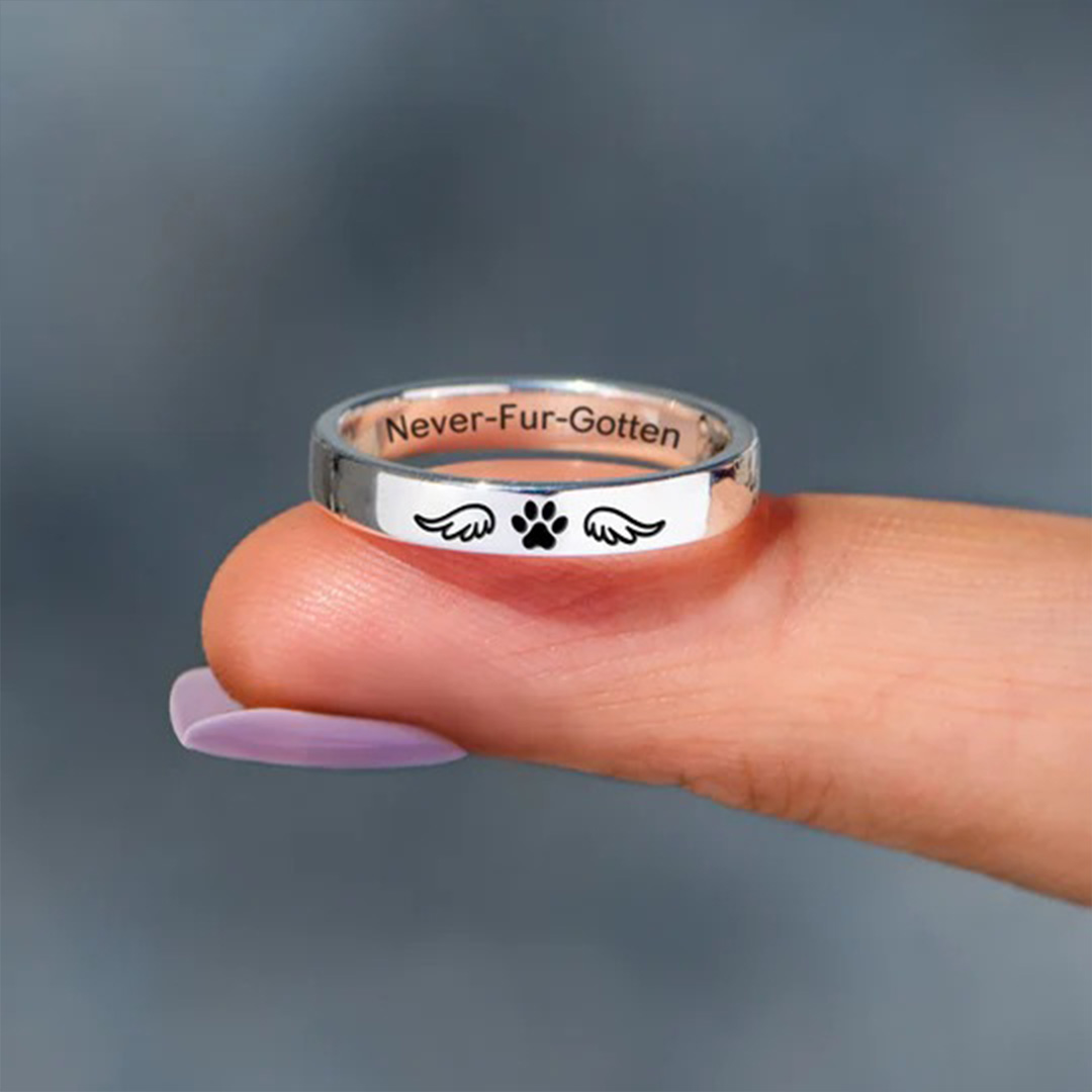 To My Furbaby in Heaven -Paw Print Wings Circle Ring