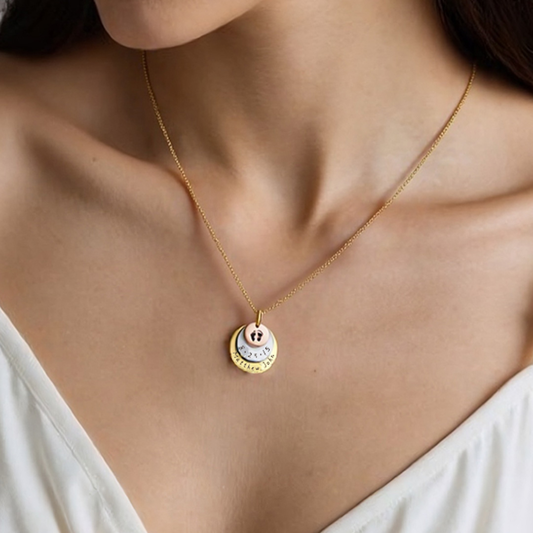  Mama of an Angel- Round plate date name customized necklace