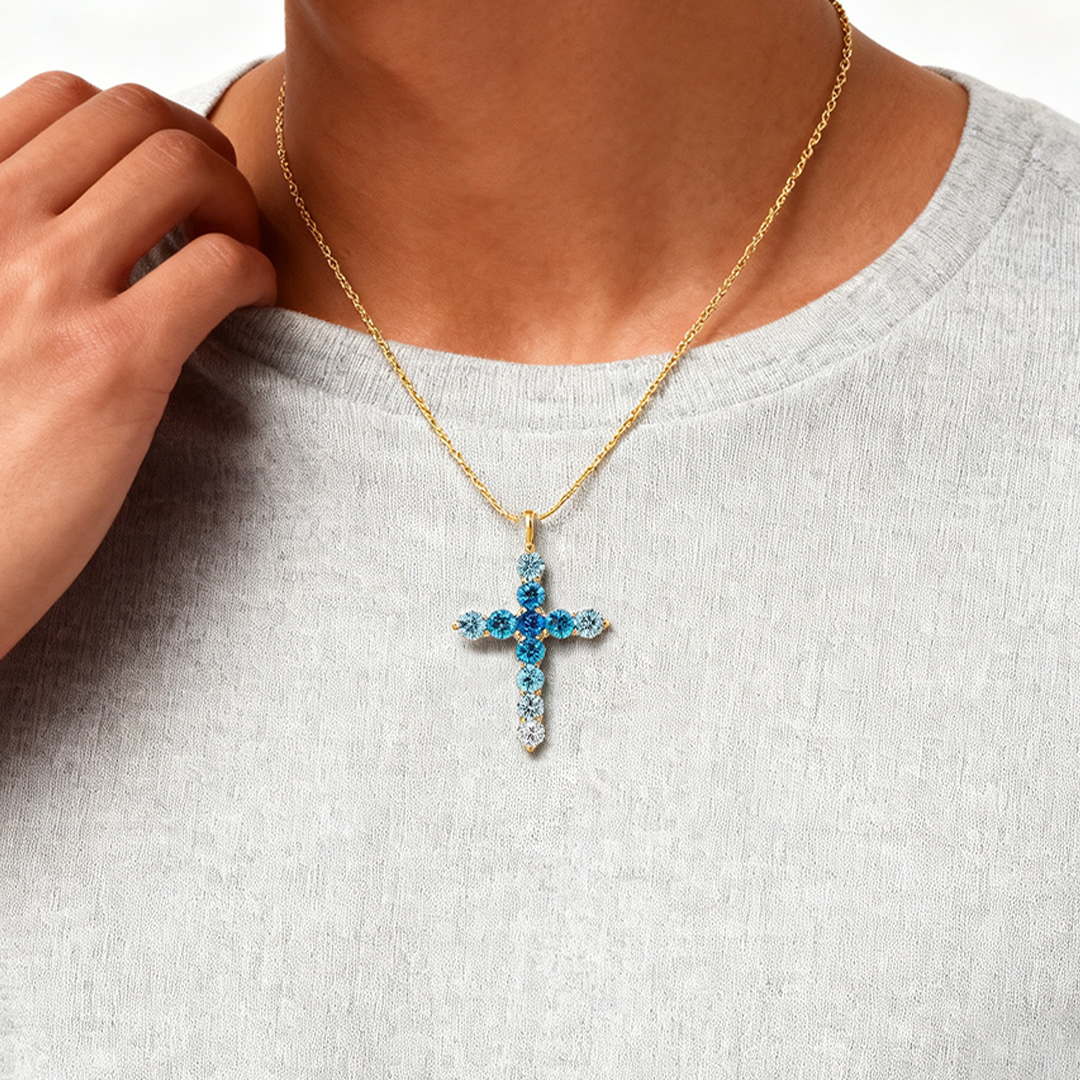 Autism Awareness-Blue Gradient Cross Necklace