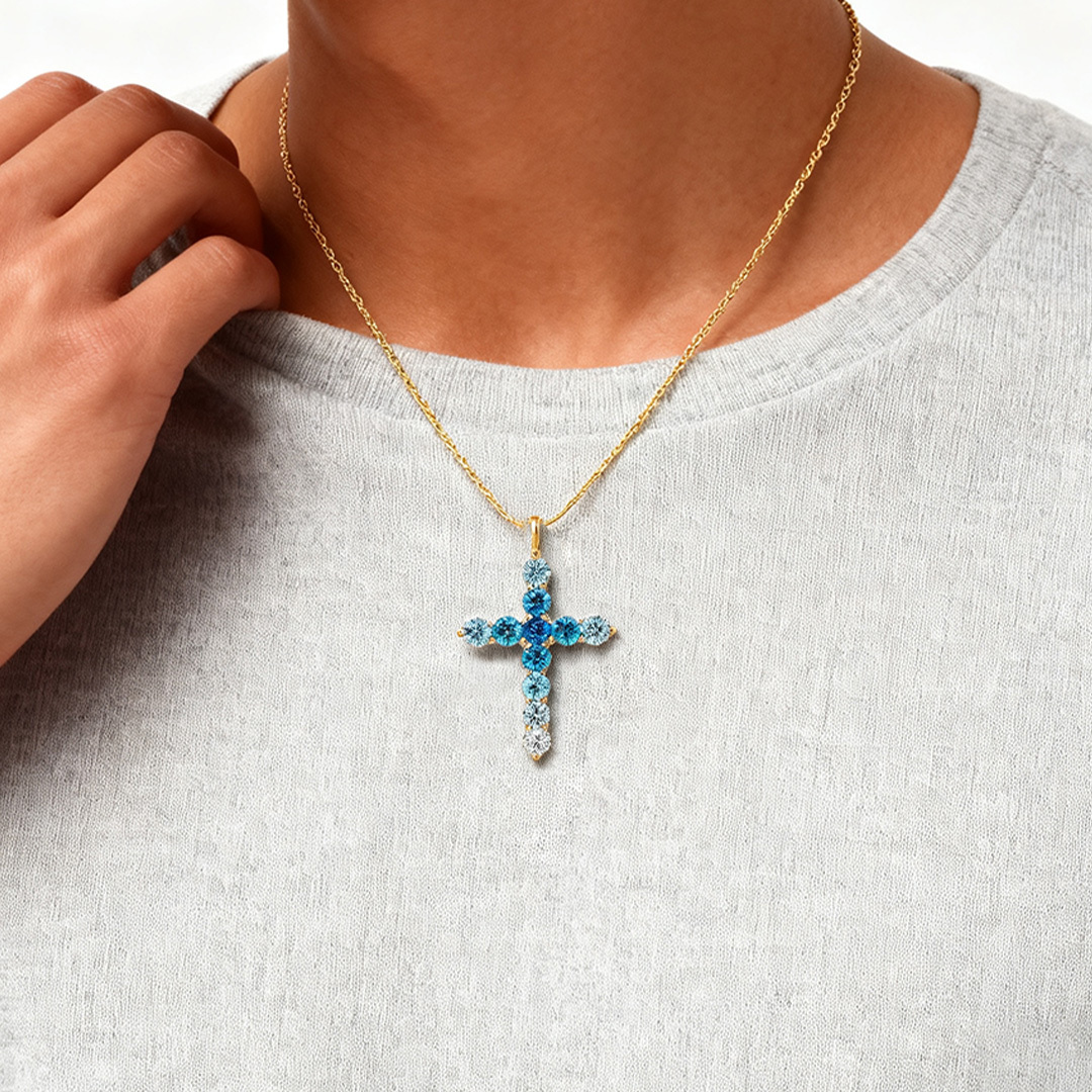 Autism Awareness-Blue Gradient Cross Necklace