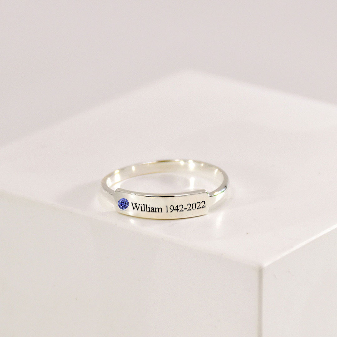 For Memorial-I'm a Wife to a Husband with Wings Personalized Birthstone, Name and Date Ring