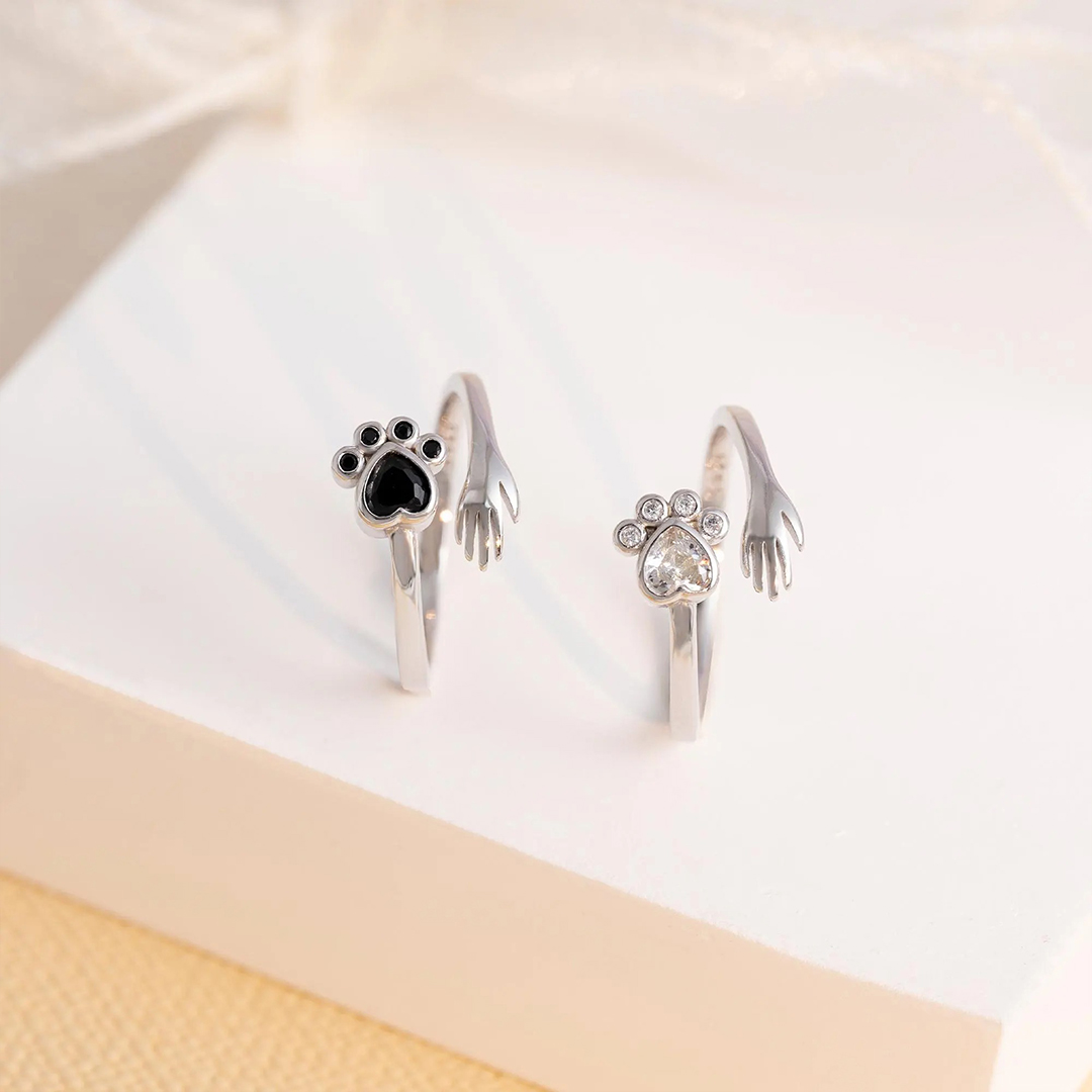 For Pet - Personalized Pet Paw Sterling Silver Hug Ring