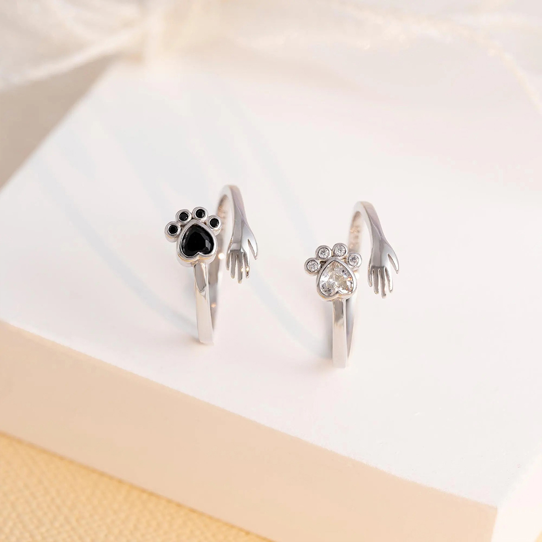 For Pet - Personalized Pet Paw Sterling Silver Hug Ring