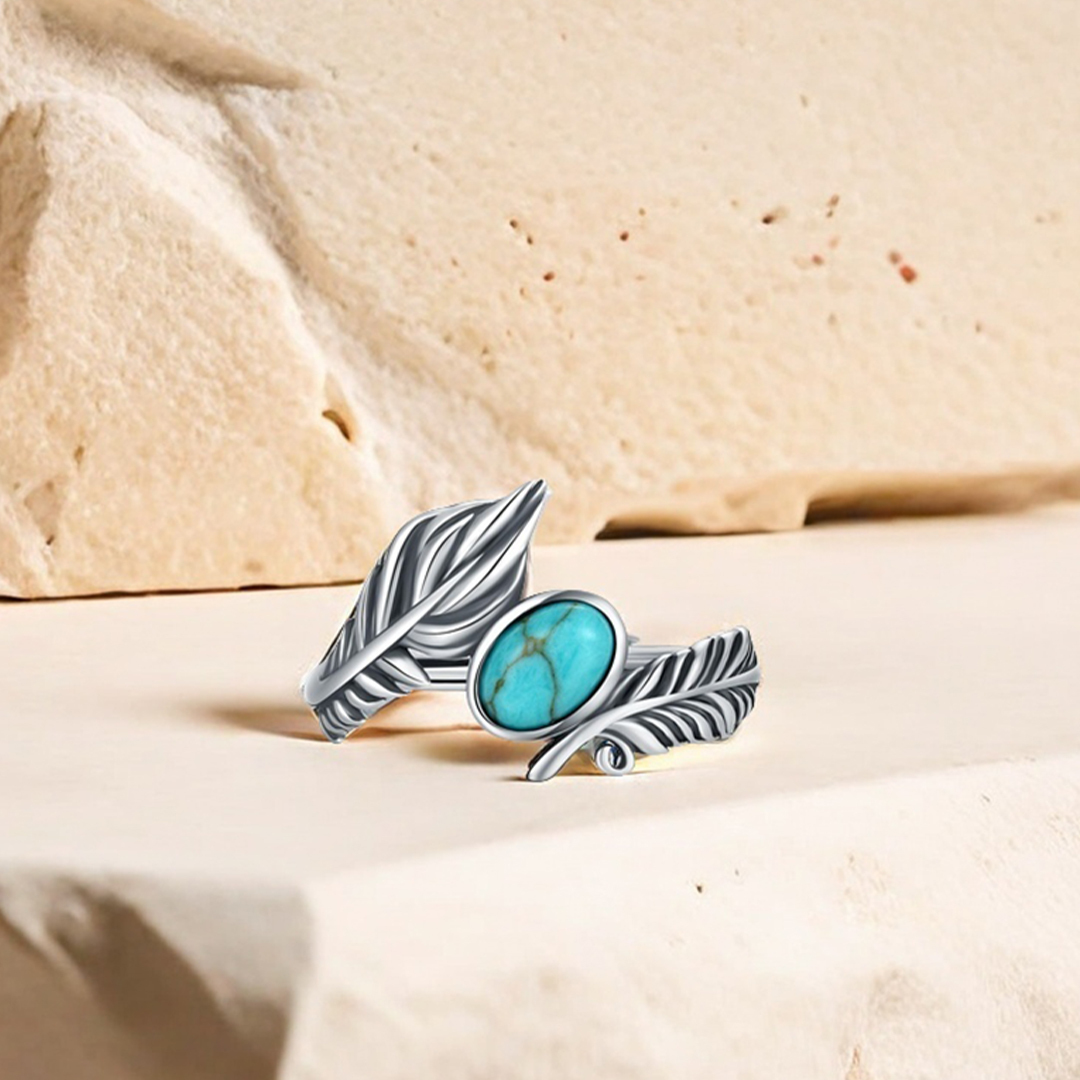 For Memorial - Turquoise Open Adjustable Angel Wing Rings