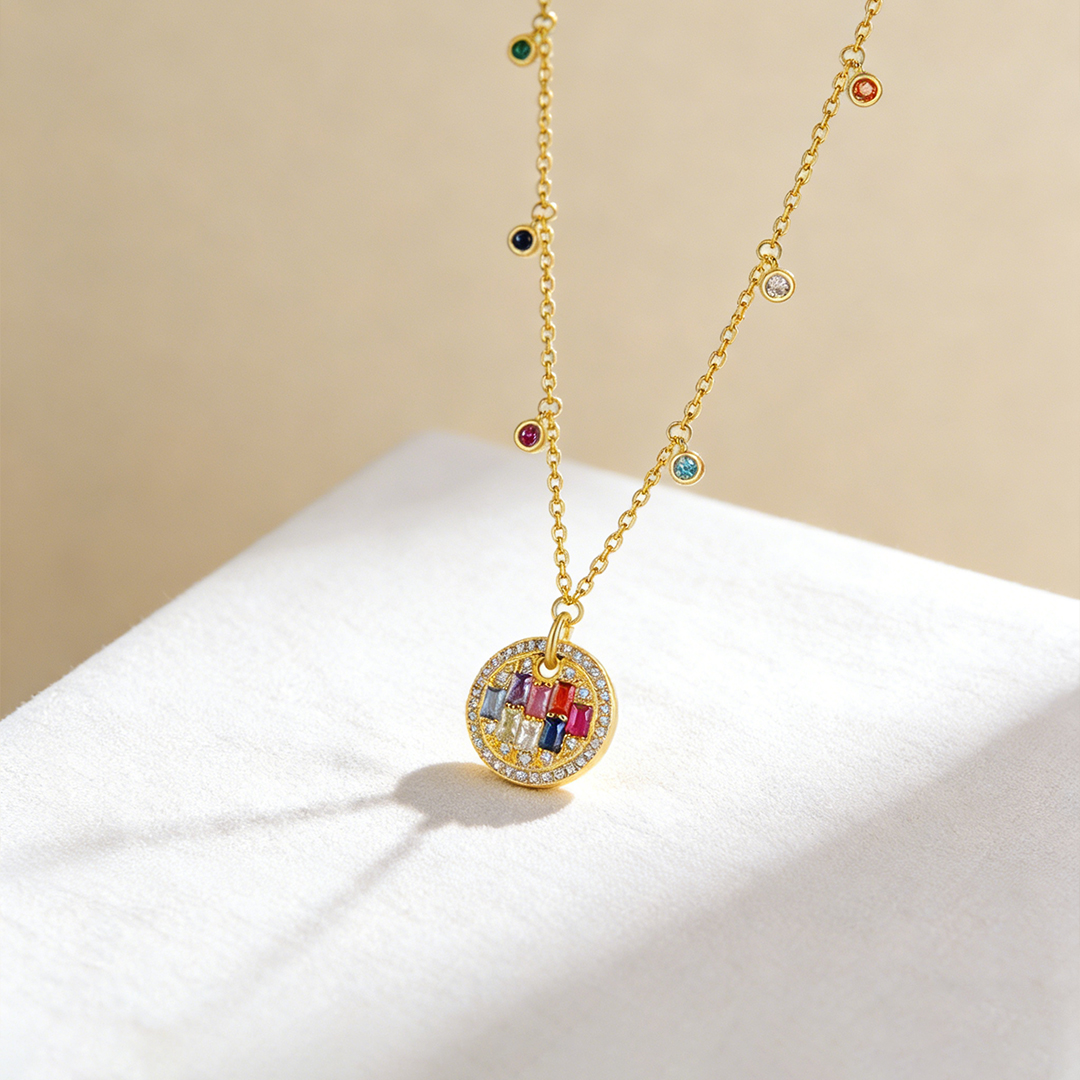 Autism Awareness-Round Disc Colorful Diamond Necklace