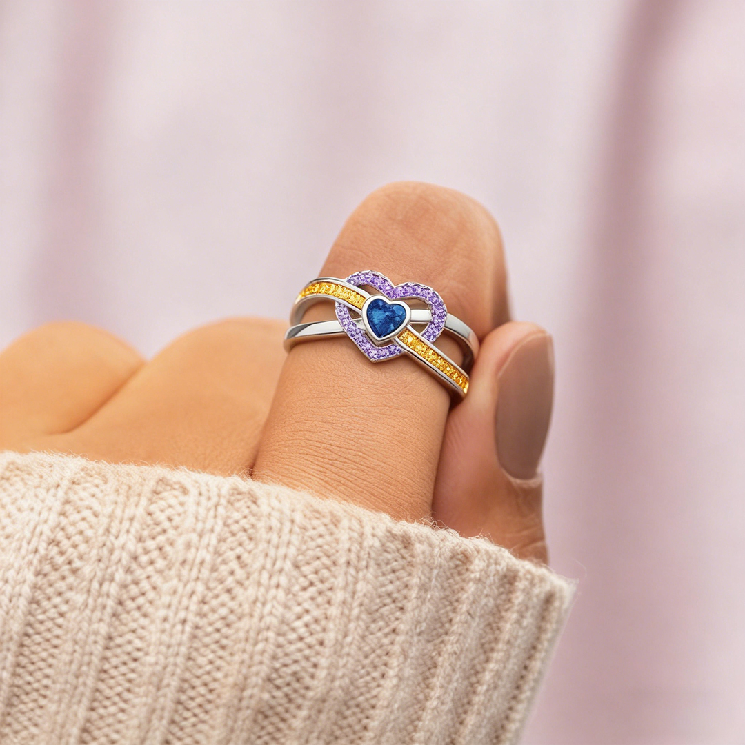 Bladder Cancer Awareness-Purple Yellow Blue Infinity Heart Ring