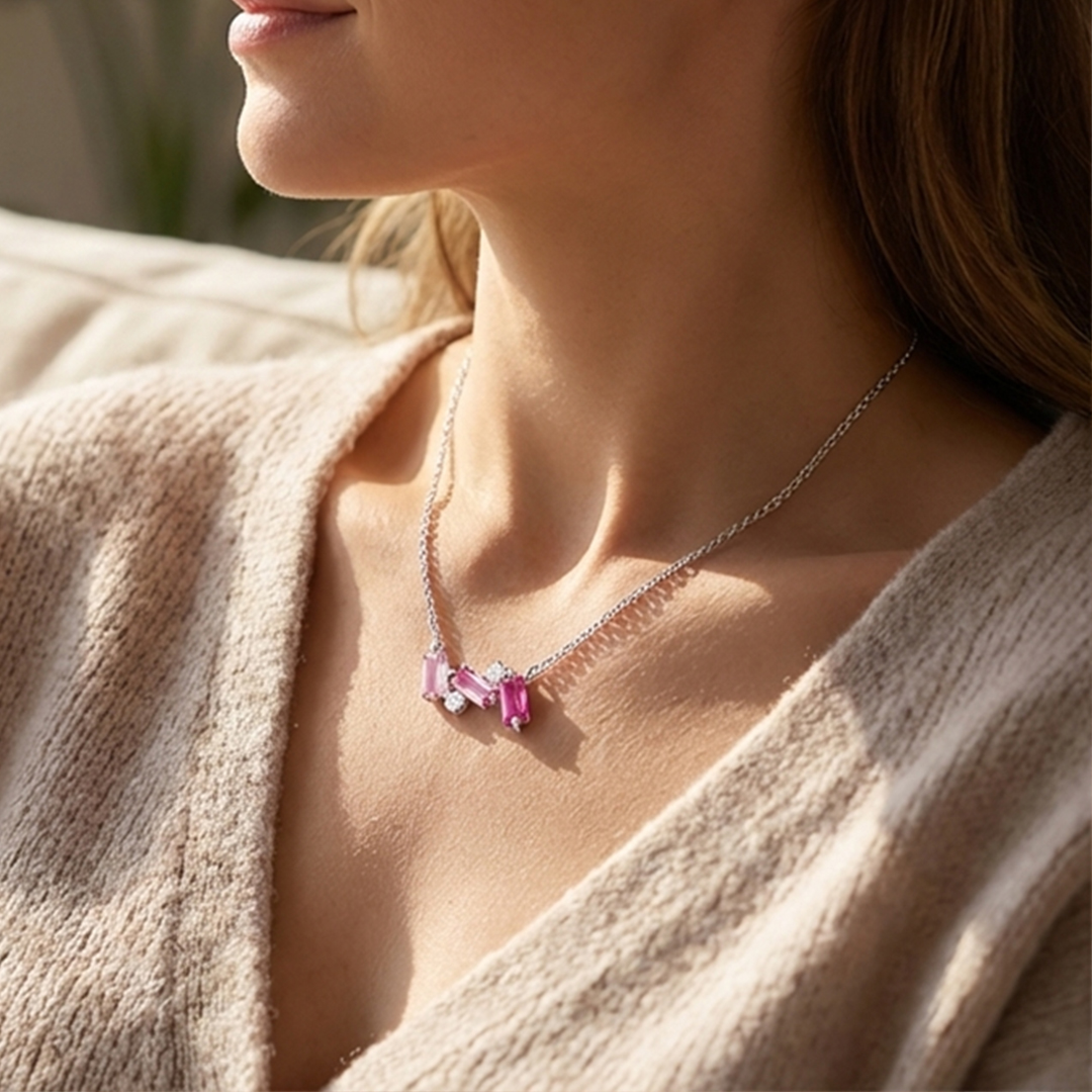 Breast Cancer Awareness-Pink Crushed Diamond Necklace