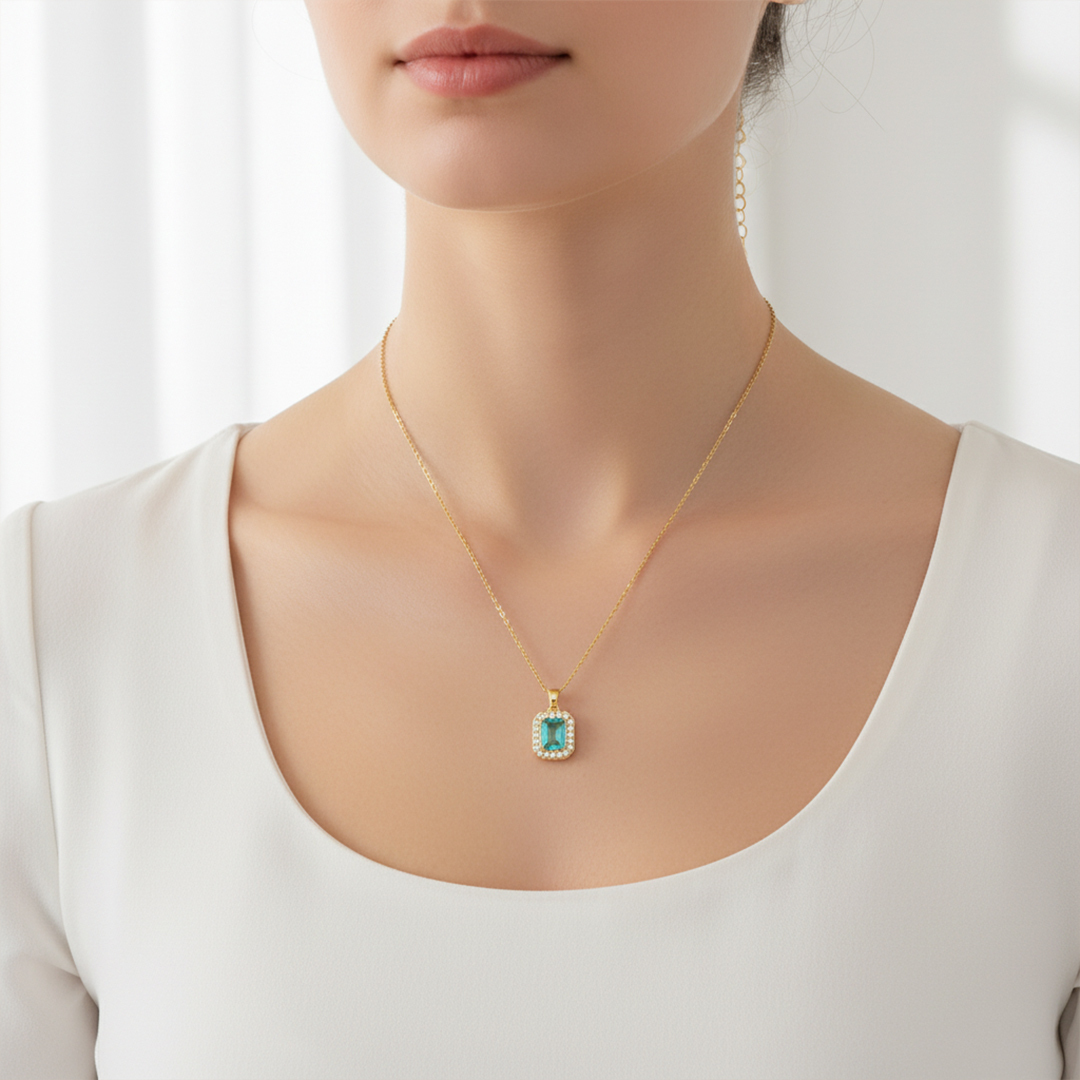 Green Square Cut Diamond Necklace