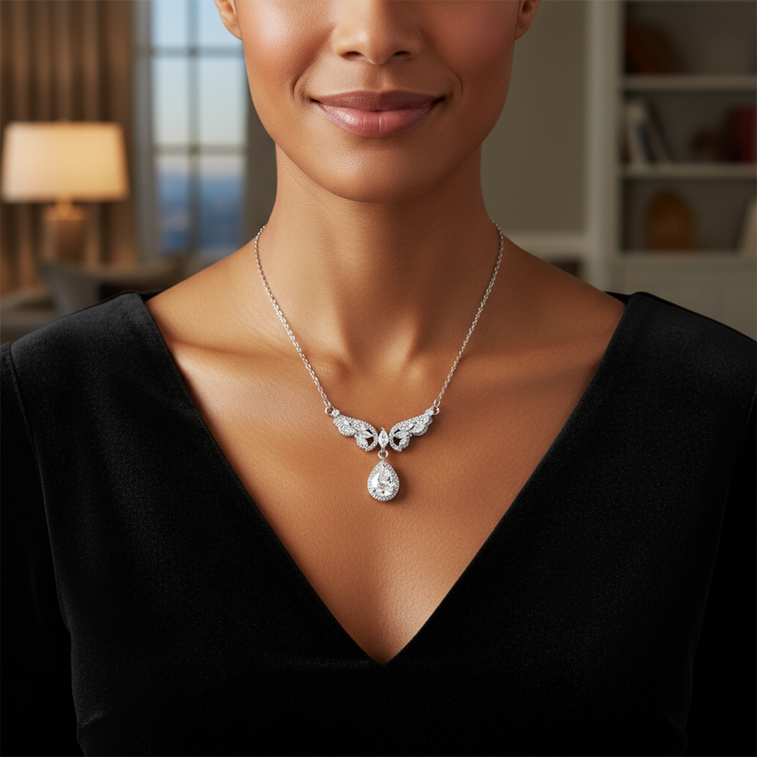 Wing Teardrop Pendant Necklace