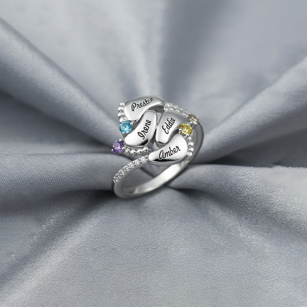 Custom Paw Birthstone Name Ring