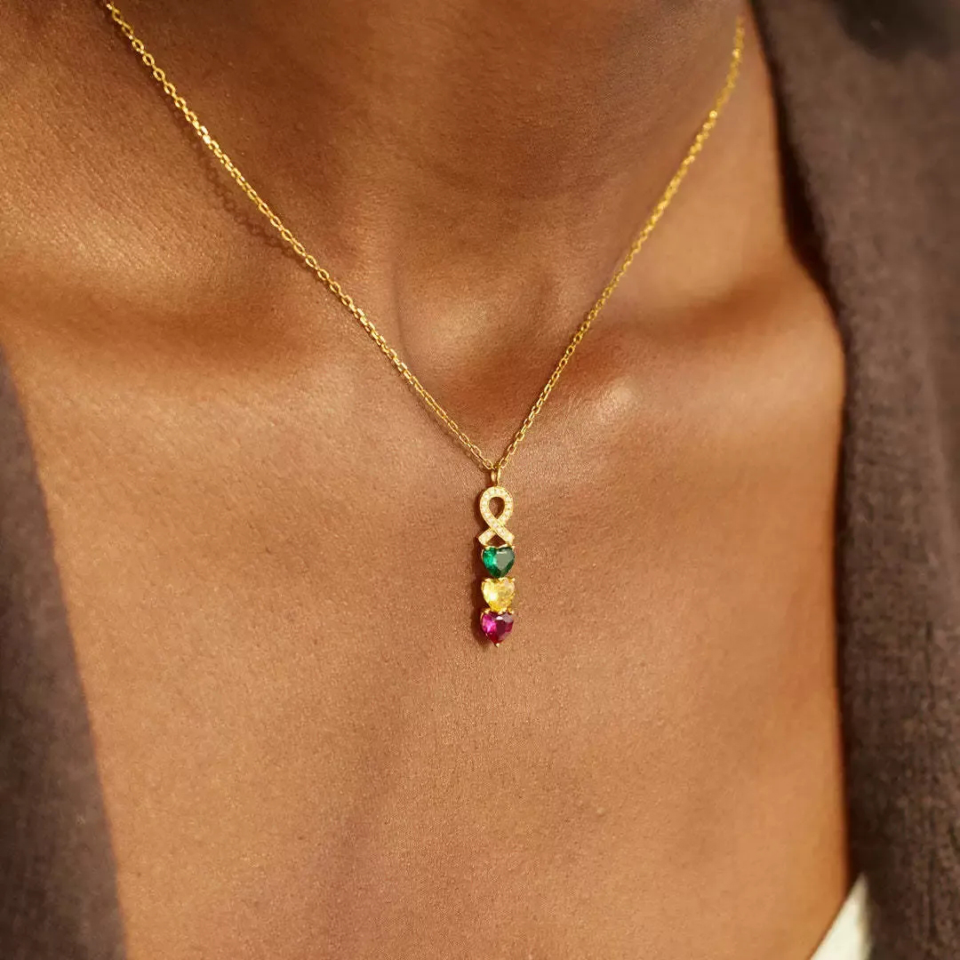 For Mom-Ribbon Heart Birthstone Personalized Necklace