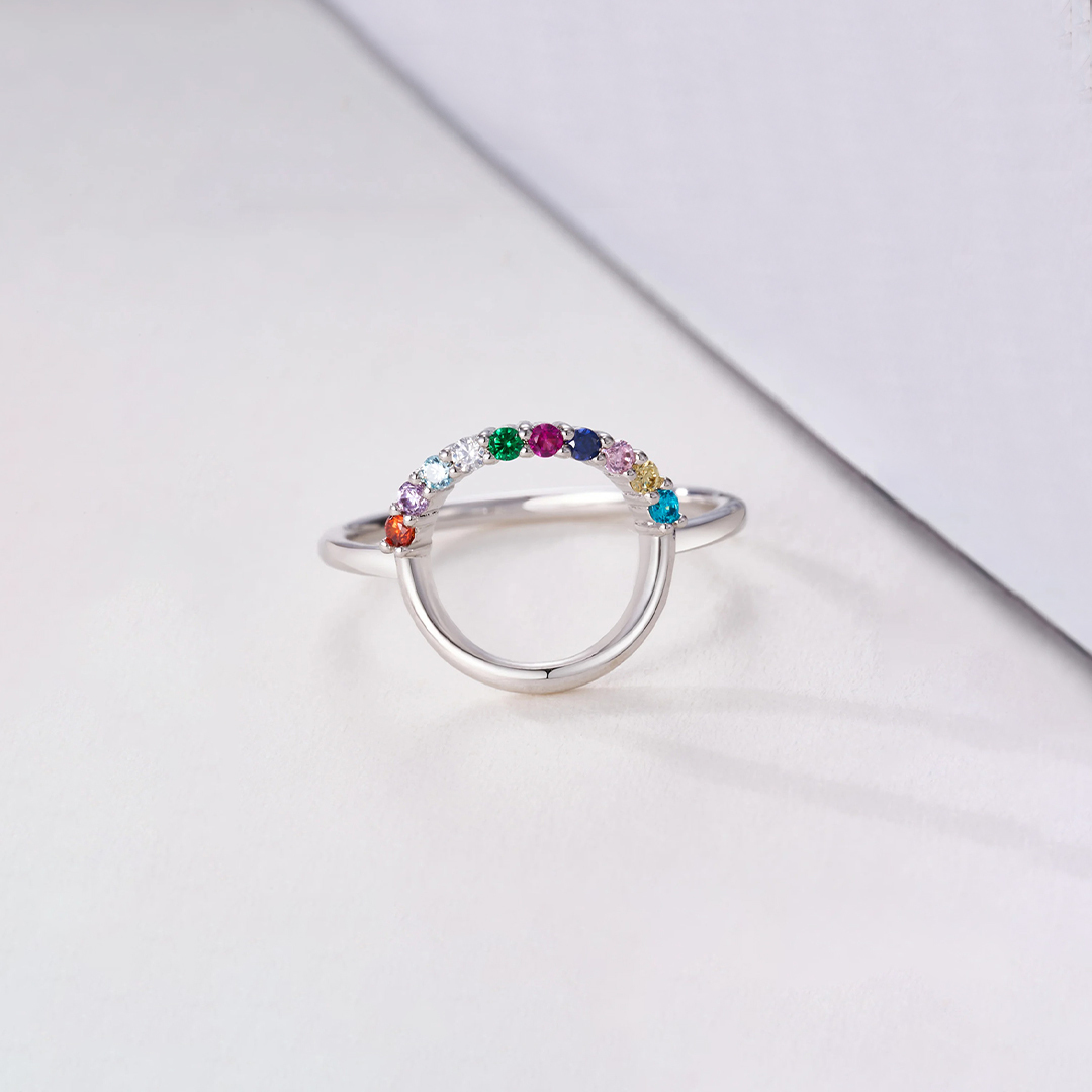 For Mom/Grandma - Customized 1-10 Family Birthstones Reunion Circle Women Ring
