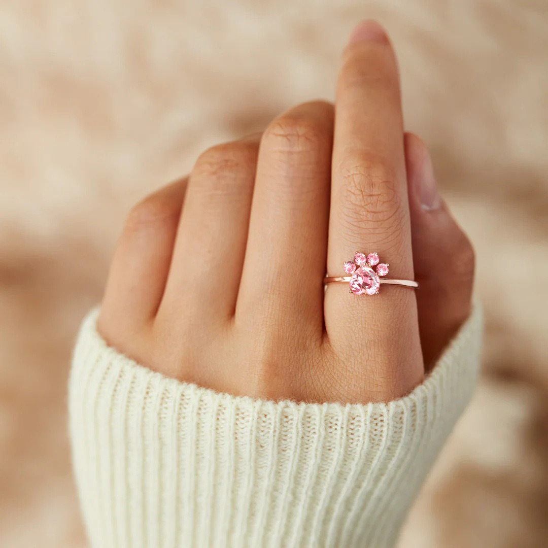 Full Diamond Paw Print Slim Ring