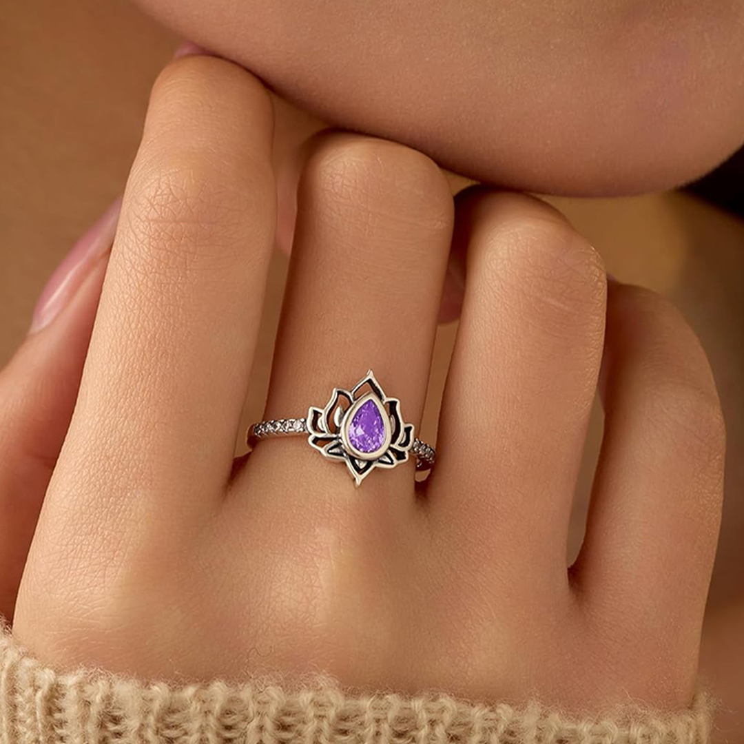 Alzheimer Dementia Awareness Purple Lotus Ring