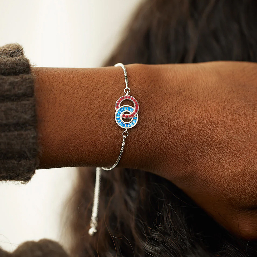 Red and Blue Birthstone Circle Bracelet