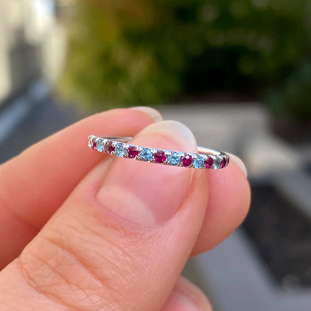 Diabetes Awareness Gift Blue&Red Diamonds Ring