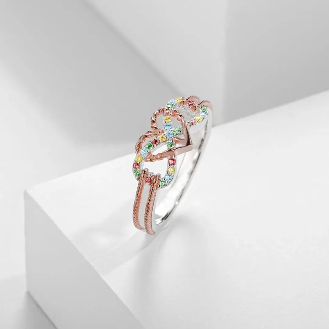 Autism Awareness-Colored Diamond Double Bar Infinity Love Ring