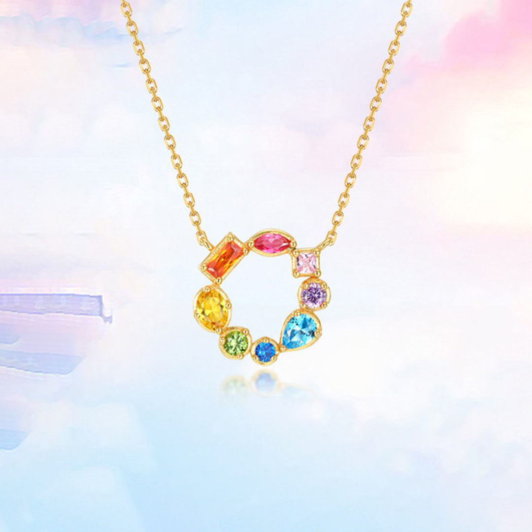 Love is Love- Irregular rainbow circle necklace