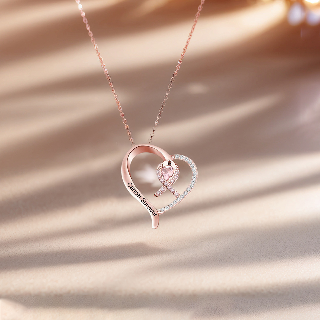 Breast Cancer Awareness-Survivor Pink Ribbon Rhinestone Necklace