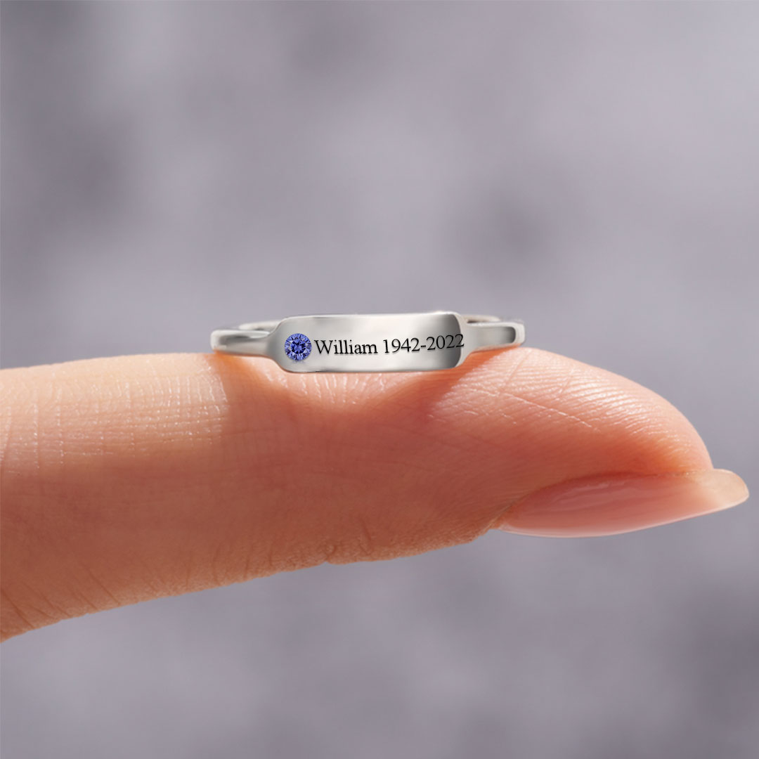 For Memorial-I'm a Wife to a Husband with Wings Personalized Birthstone, Name and Date Ring