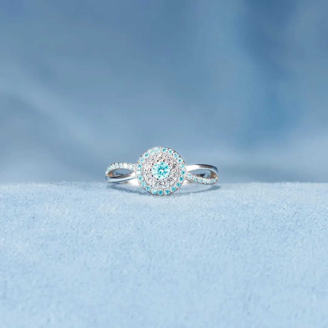 Ovarian Cancer Awareness-Teal Round Diamond Infinity Ring