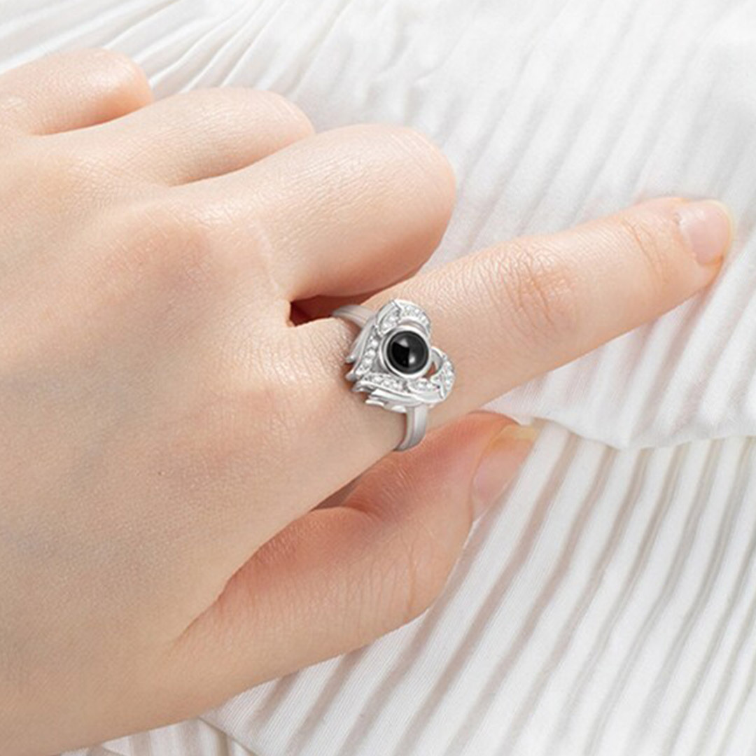 For Memorial-Heart Shaped Angel Wings Customized Photo Ring
