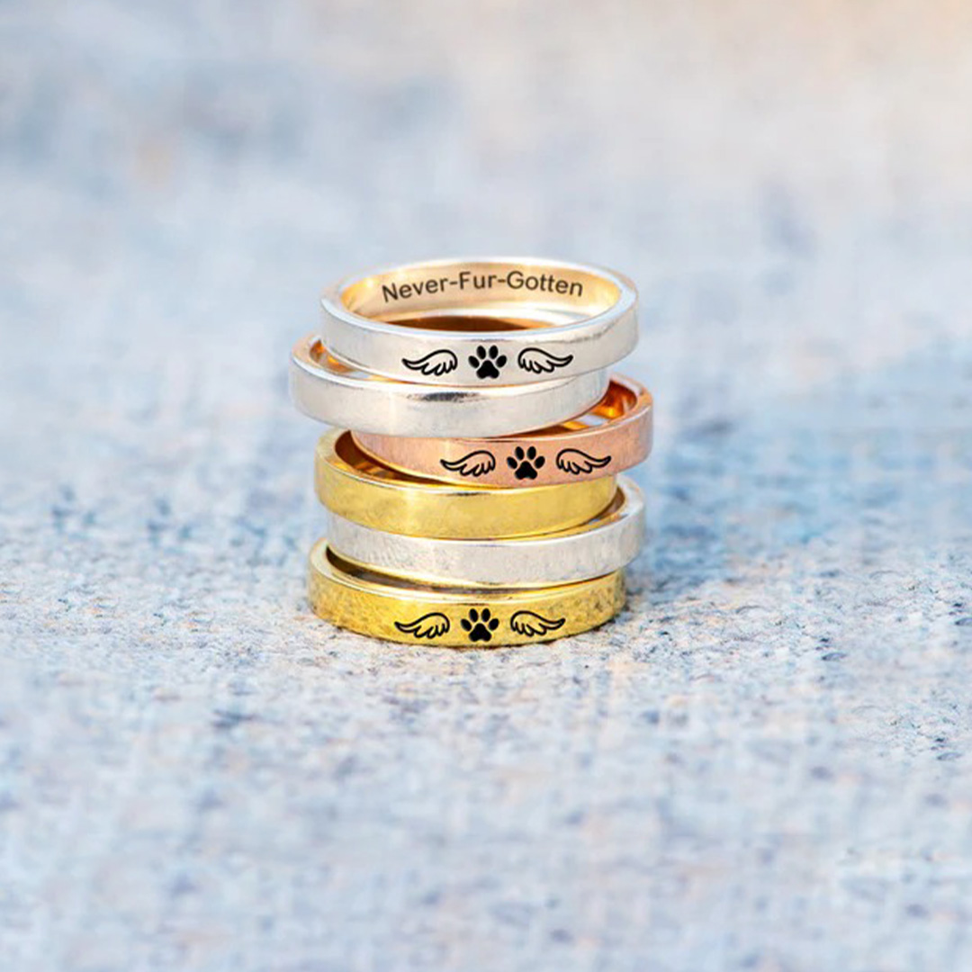 To My Furbaby in Heaven -Paw Print Wings Circle Ring