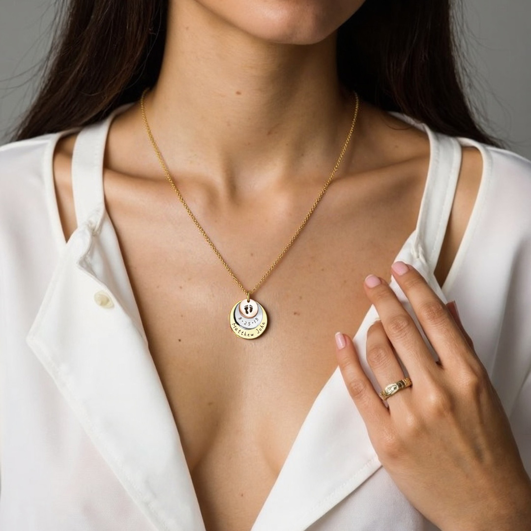  Mama of an Angel- Round plate date name customized necklace