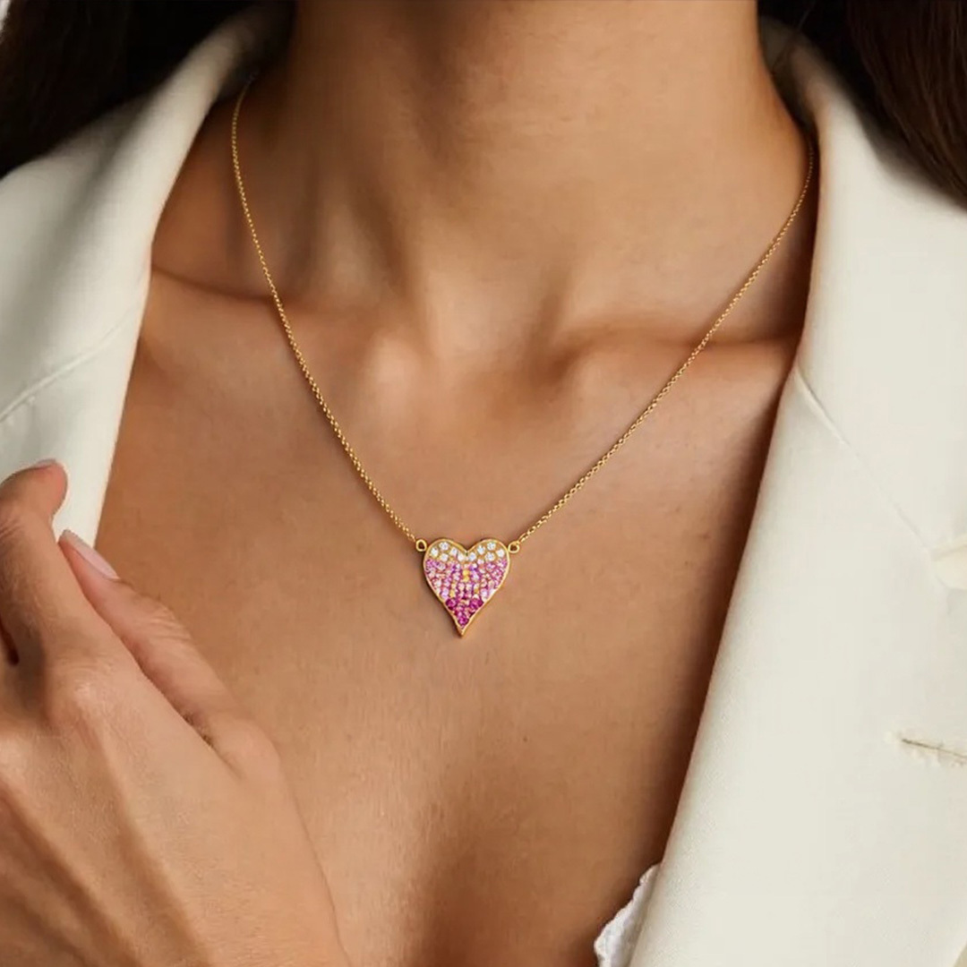 Breast Cancer Awareness-Gradient pink heart necklace