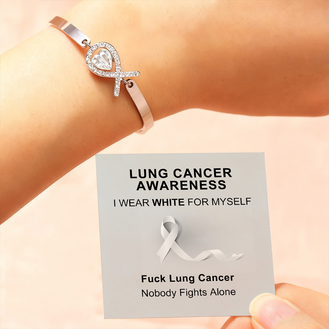 Lung Cancer Awareness-White diamond heart ribbon bracelet