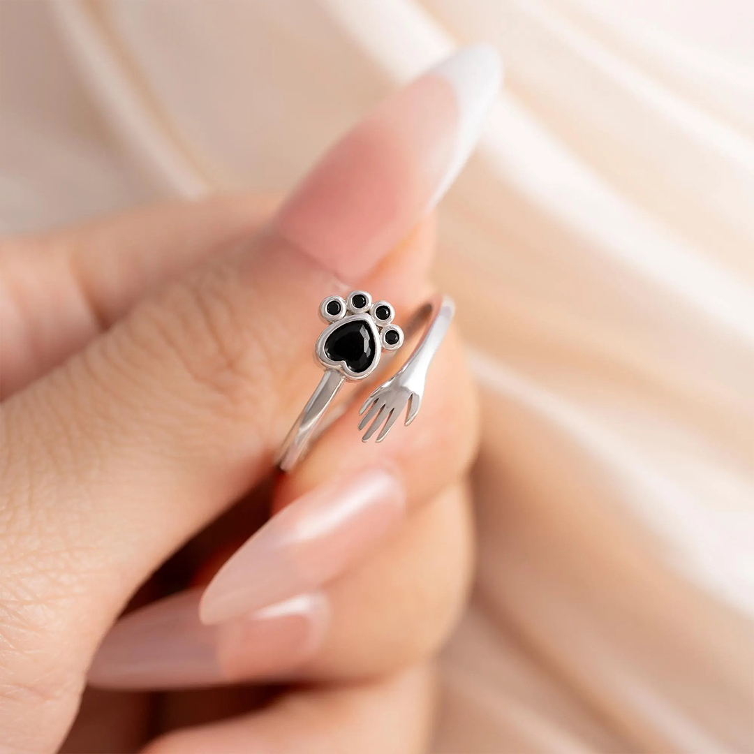 For Pet - Personalized Pet Paw Sterling Silver Hug Ring
