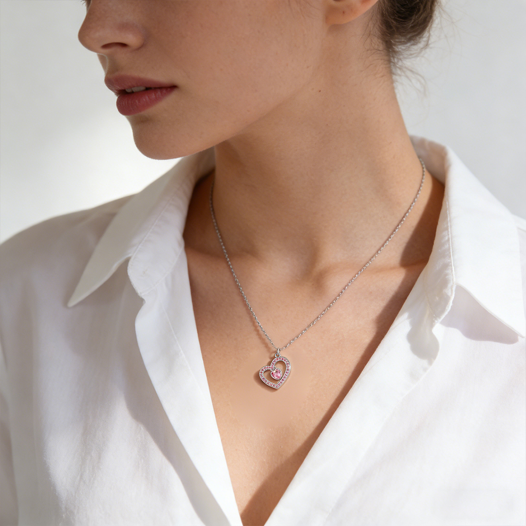 Breast Cancer Awareness-Pink Diamond Heart Necklace