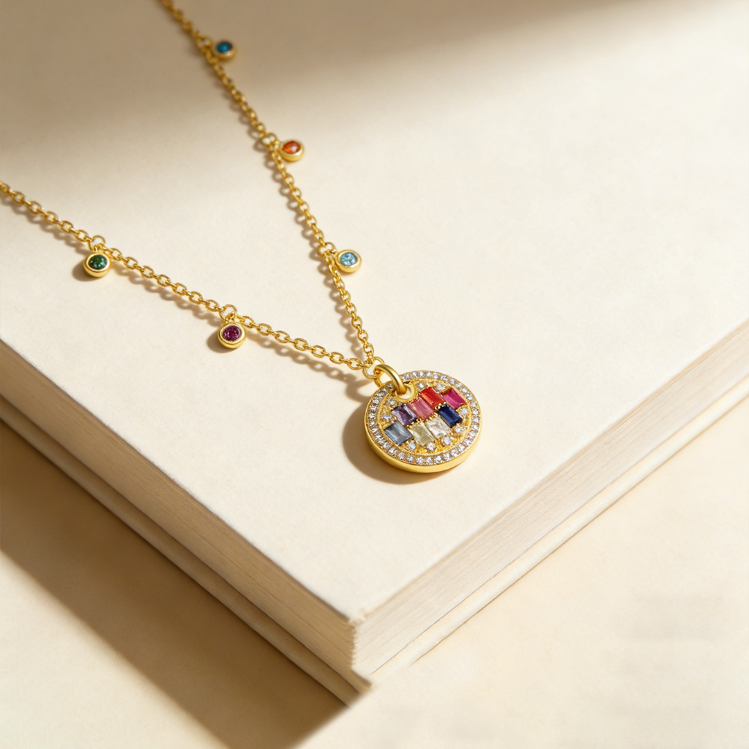 Autism Awareness-Round Disc Colorful Diamond Necklace