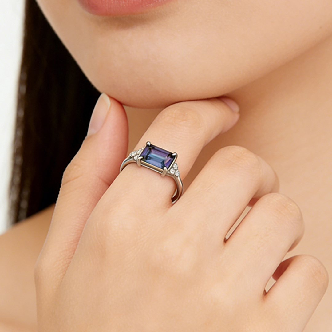 Colorectal Cancer Awareness-Blue Square Diamond Ring