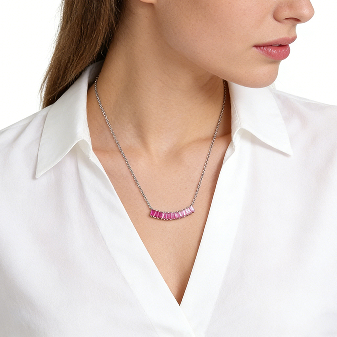 Breast Cancer Awareness-Pink Gradient Smiley Necklace