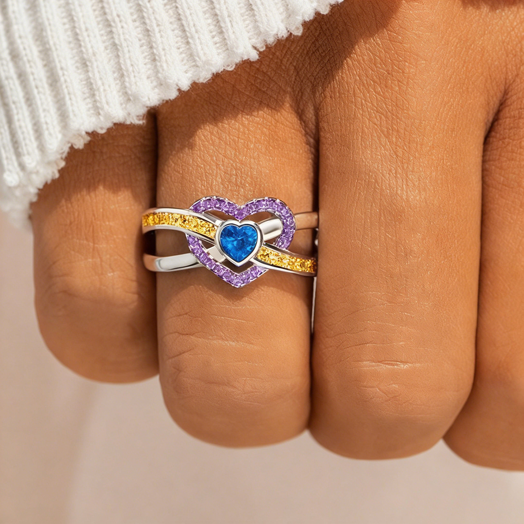 Bladder Cancer Awareness-Purple Yellow Blue Infinity Heart Ring