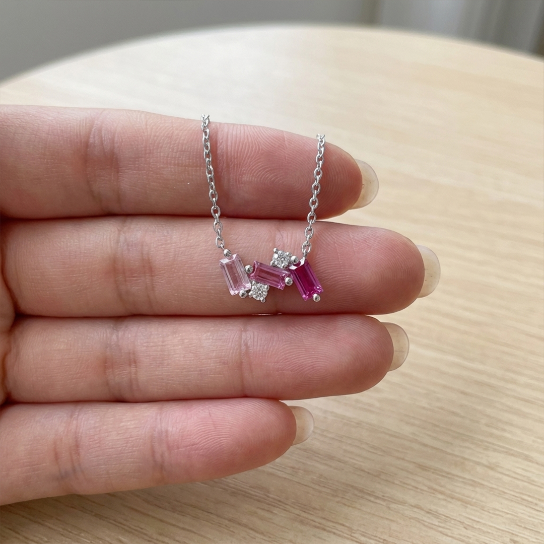 Breast Cancer Awareness-Pink Crushed Diamond Necklace